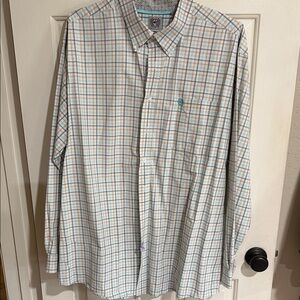 Cinch Blue and Tan Plaid Button-Down Shirt